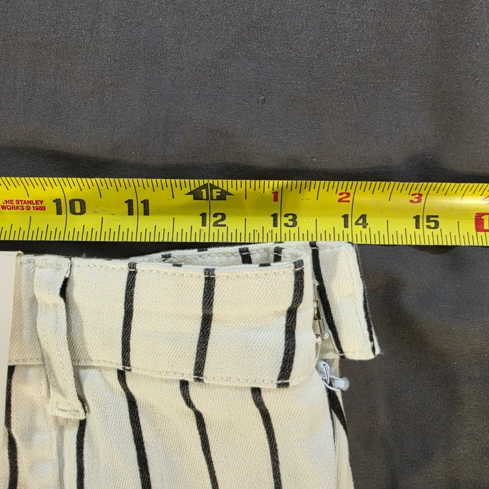 Wash Lab Denim Sally Asymmetrical Skirt 27 Black White Dtriped Midi NWT Raw Hem